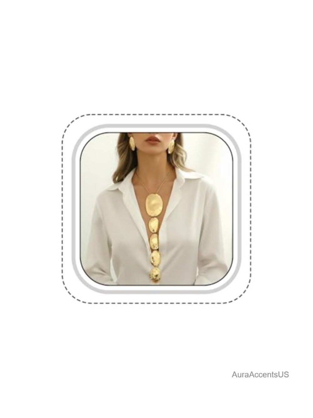 Hammered Geometric Necklace & Earrings Set, Alloy Statement Jewelry for Women